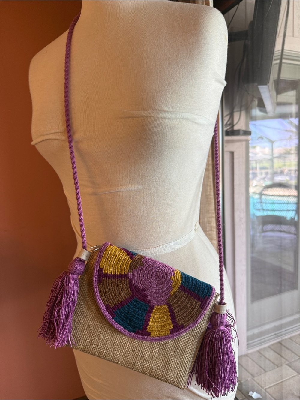 Handwoven Purple & Multicolor Crossbody Bag - Boho Tassel Shoulder Purse